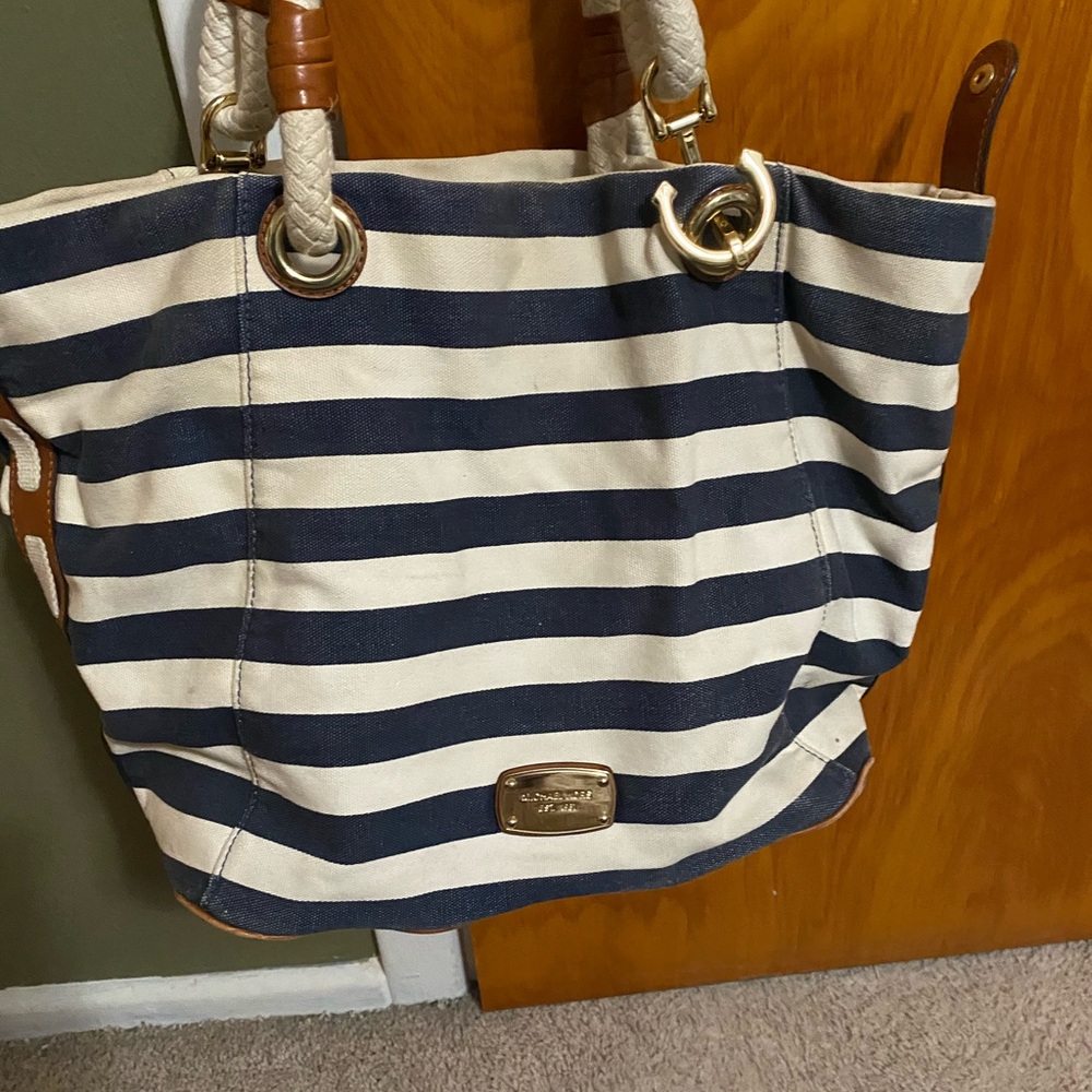 Michael Kors Navy and Cream Striped Tote - Picture 2 of 4
